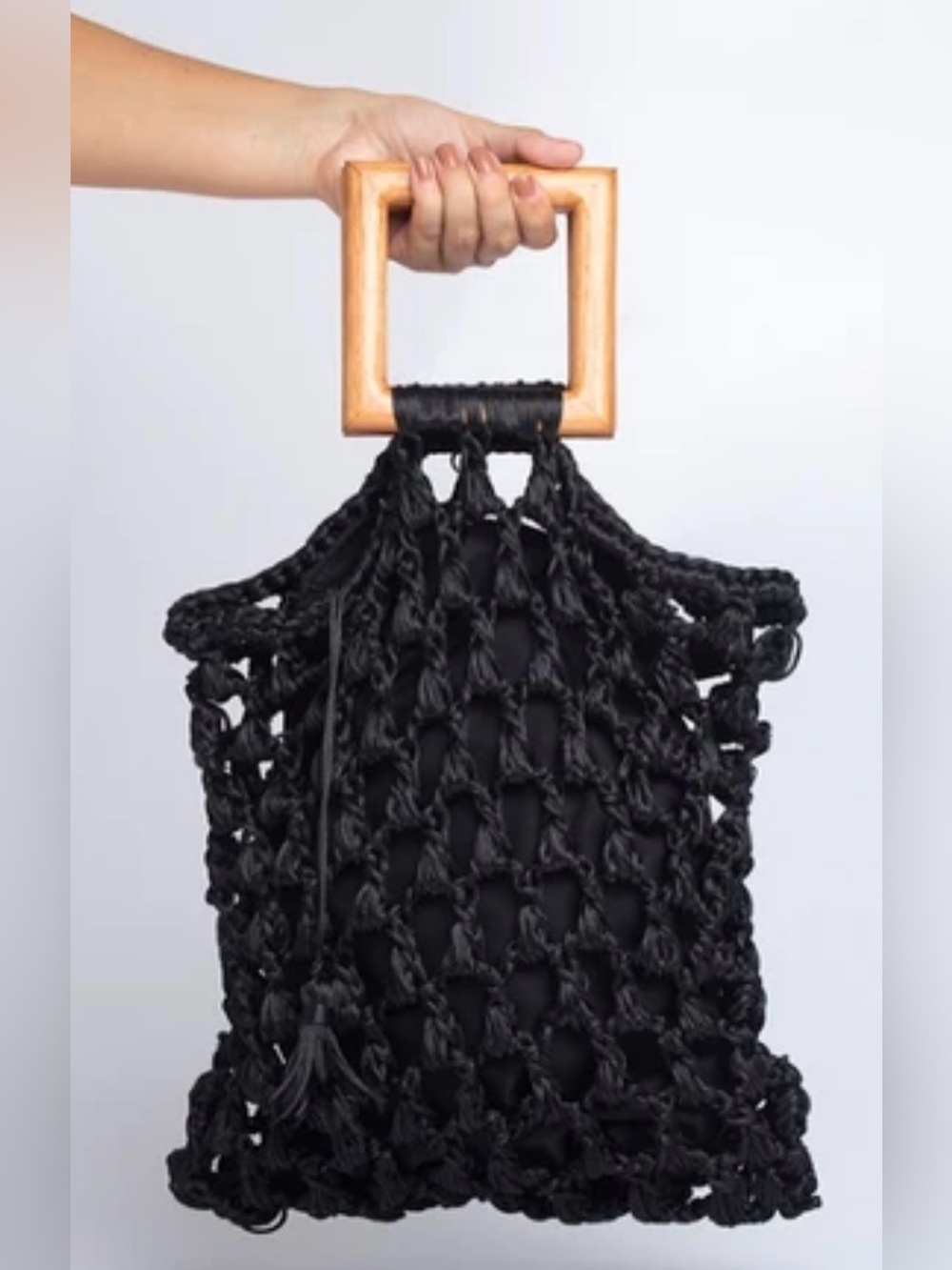 Catarina Mina Brazil Arca Bag Purse Wood Handle Crochet Satin Handbag